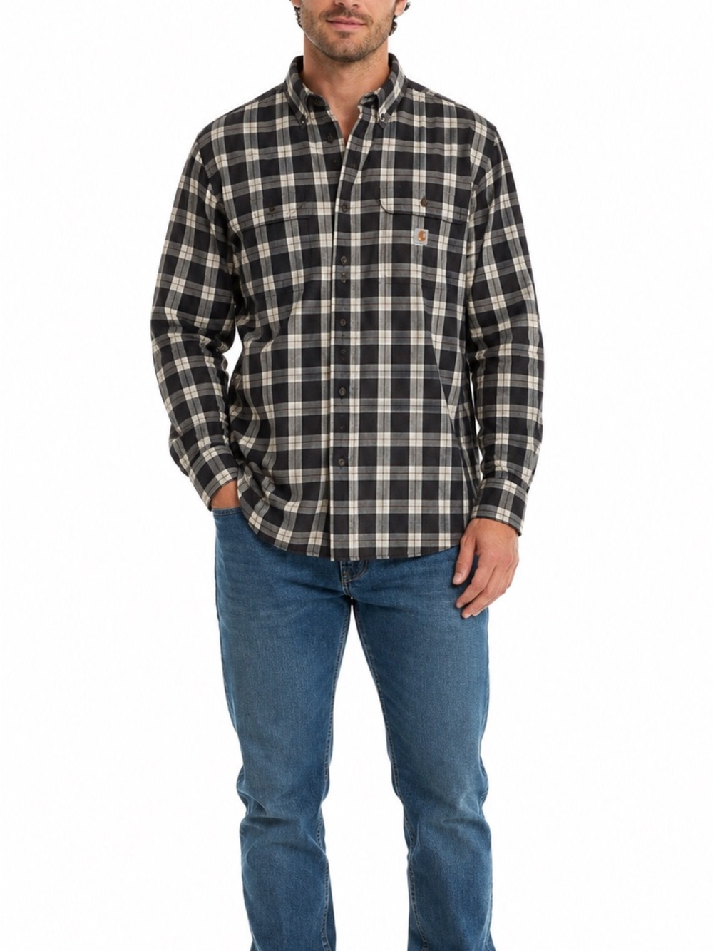 Carhartt Loose Fit Size Large Blue and White Plaid Button Down Shirt